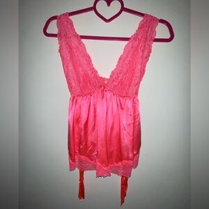 Victoria's Secret Hot Pink Pajamas Cami Lingerie Top Size M Babydoll Romantic